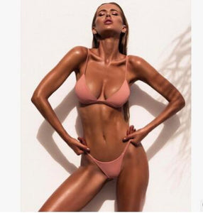 Multi-Color Real Shot Solid Color Best Selling Bikini Swimsuit Bikini Three-Point Vacation Beach Swimsuit Suit Swimwear Women