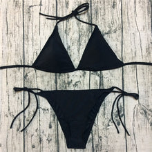 Load image into Gallery viewer, Fashion New Swimwear Women&#39;s Sexy Triangle Bikini Small Chest Strap Three-Point Wine Reddish Black Coffee Color Bikini
