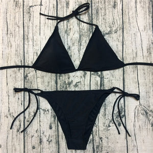 Fashion New Swimwear Women's Sexy Triangle Bikini Small Chest Strap Three-Point Wine Reddish Black Coffee Color Bikini