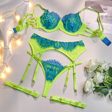 Load image into Gallery viewer, Yimunancy 3 Piece Contrast Color Lace Erotic Set Women 3 Colors Patchwork Sexy Push Up Lingerie Set Erotic Set
