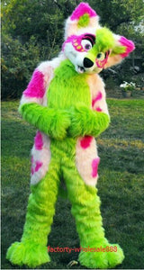 Long Fur Fox Green Husky Dog Fursuit Furry Mascot Costume - CosCouture