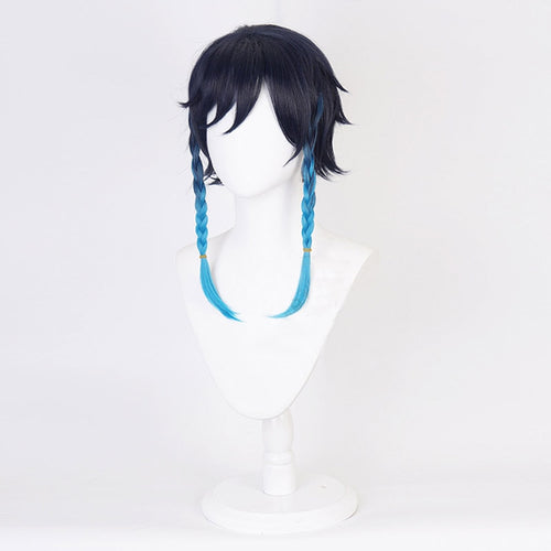 2020 Game Costume Genshin Impact Venti Cosplay Wig Gradient Blue Mixed Color+Free Wigs Cap High Temperature Resistant Wire - CosCouture