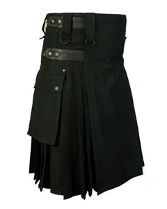 Holiday Utility Kilt Cargo Pocket Tartan Pleated Skirt Celtic Scottish Larp Costume Strap Cotton Bottoms Solid Color For Men - CosCouture