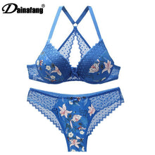 Load image into Gallery viewer, New 2020 sexy 3/4 cup back closure lace women bra set thong hollow out  underwear  intimante  lingerie
