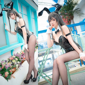 ROLECOS Sakurajima Mai Anime Cosplay Costume Women Sexy Costume Bunny Girl Cosplay Wigs Shiny Leather Jumpsuit Party Bodysuit - CosCouture