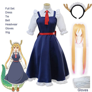 Anime Toru Cosplay Costume Miss Kobayashi's Dragon Maid Toru Wig and Dress Dragon Tail Accessories Halloween Carnival Costumes - CosCouture