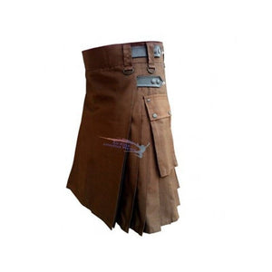 Holiday Utility Kilt Cargo Pocket Tartan Pleated Skirt Celtic Scottish Larp Costume Strap Cotton Bottoms Solid Color For Men - CosCouture