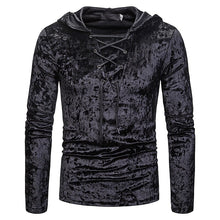 Load image into Gallery viewer, Men&#39;s Scottish Jacobite Ghillie Kilt Lace-up Hooded T-shirt Long Sleeve Velvet Hoodies Tshirts Male Hip Hop Casual Black Top Tee - CosCouture
