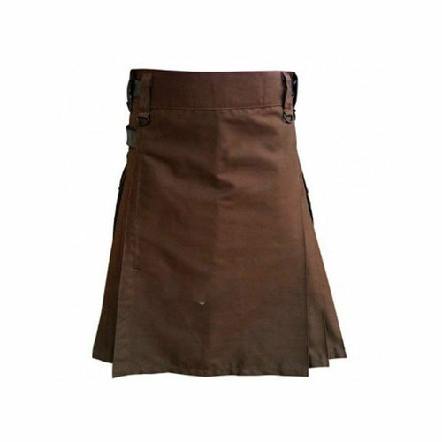 Holiday Utility Kilt Cargo Pocket Tartan Pleated Skirt Celtic Scottish Larp Costume Strap Cotton Bottoms Solid Color For Men - CosCouture
