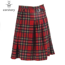 Load image into Gallery viewer, Scottish Mens Kilt Traditional Red Plaid Belt Pleated Chain Bilateral Short Skirt Gothic Punk Scotland Skirts Tartan Trousers XL - CosCouture
