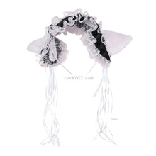 Load image into Gallery viewer, Women Girls Ruffles Lace Faux Silk Headband Cute Plush Cat Ears Ribbon Tassels Bell Decor Hair Hoop Lolita Anime Cosplay - CosCouture
