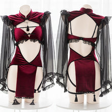 Load image into Gallery viewer, OJBK Punk Gothic Black Red Lace Sexy Lingerie for Women Maid Temptation Evil Demon Open Crotch Cosplay Backless Dress Costumes
