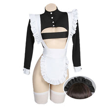 Load image into Gallery viewer, Sexy Woman Dark Style High-Slit Maid Dress Set Lingeries Costume Outfit with Headdress Stockings for Geek Girls Dress
