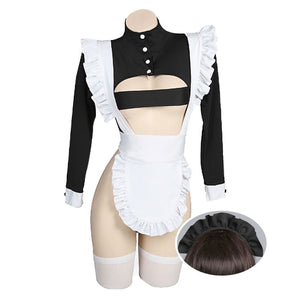 Sexy Woman Dark Style High-Slit Maid Dress Set Lingeries Costume Outfit with Headdress Stockings for Geek Girls Dress