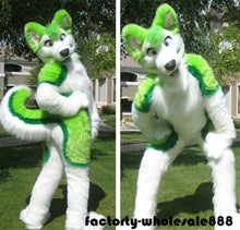 Load image into Gallery viewer, Green Husky Dog Fox Fursuit Furry Mascot Costume Suits Long Fur Adult Party Cosplay Game Dress Outdoor Outfit Birthday Party - CosCouture
