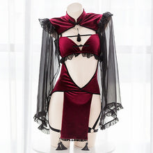 Load image into Gallery viewer, OJBK Punk Gothic Black Red Lace Sexy Lingerie for Women Maid Temptation Evil Demon Open Crotch Cosplay Backless Dress Costumes
