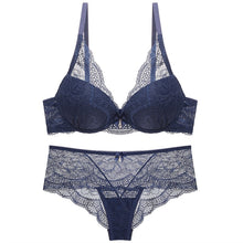 Load image into Gallery viewer, Bra Set Women Push Up Appliques Floral Pattern Padded Underwired Bow Decoration Lingerie Set For Small Breast Women
