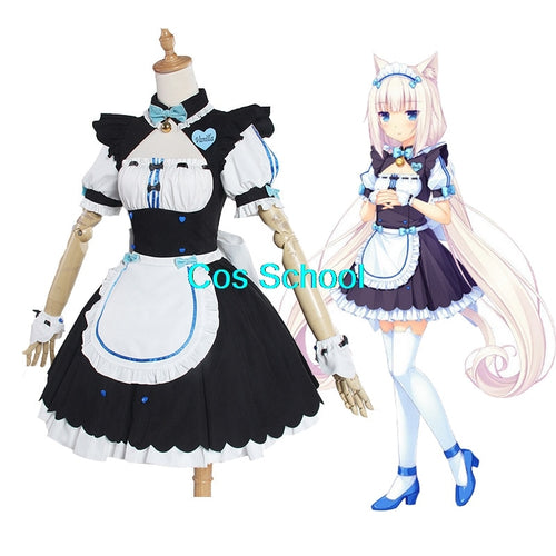 Anime Nekopara Cosplay Wigs Chocolat and Vanilla Costume Women's Dresss Nekopara Maid Uniform Set Halloween Show Skirt - CosCouture
