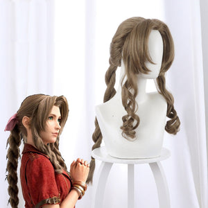 Aerith Gainsborough Cosplay Wig Final Fantasy VII Remake Alice Hair Women Ponytail and Free Bow Headwear+Wig Cap - CosCouture