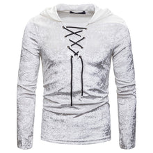 Load image into Gallery viewer, Men&#39;s Scottish Jacobite Ghillie Kilt Lace-up Hooded T-shirt Long Sleeve Velvet Hoodies Tshirts Male Hip Hop Casual Black Top Tee - CosCouture
