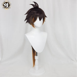 Cosplay Wig Zhongli Game Genshin Impact Gradient Long Braid 100cm Dark Brown Gradient Orange Hair Heat Resistant - CosCouture