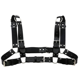 Women Men Sexy Punk Chest Harness Adjustable Caged Metal Body Chain PU Leather Choker Statement Necklace Party Clubwear