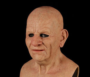 Old Man Latex Mask Bald Moustache Halloween Masquerade Grandparents Cosplay Mask Scary Props with Wig Helmet - CosCouture