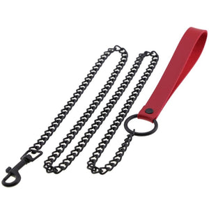 Unisex Black Metal Traction Chain with Neck Restraints Collar Leash for Fetish Slave Cosplay Bdsm Bondage Sex Strap
