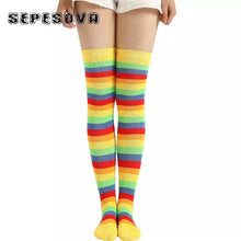 Load image into Gallery viewer, Rainbow Pattern Women Multicolor Socks Thigh High Long - CosCouture
