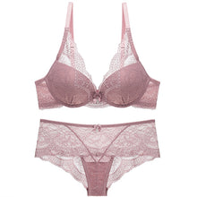 Load image into Gallery viewer, Bra Set Women Push Up Appliques Floral Pattern Padded Underwired Bow Decoration Lingerie Set For Small Breast Women
