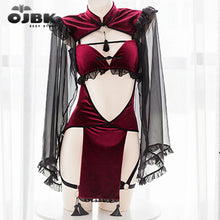 Load image into Gallery viewer, OJBK Punk Gothic Black Red Lace Sexy Lingerie for Women Maid Temptation Evil Demon Open Crotch Cosplay Backless Dress Costumes
