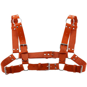 Women Men Sexy Punk Chest Harness Adjustable Caged Metal Body Chain PU Leather Choker Statement Necklace Party Clubwear