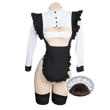 Load image into Gallery viewer, Sexy Woman Dark Style High-Slit Maid Dress Set Lingeries Costume Outfit with Headdress Stockings for Geek Girls Dress
