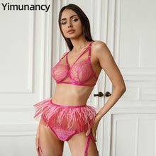 Load image into Gallery viewer, Yimunancy 3-Piece Lace Bra Set Women Bandage Lingerie Set Ladies 3 Colors Sexy Underwear Set with Underwire
