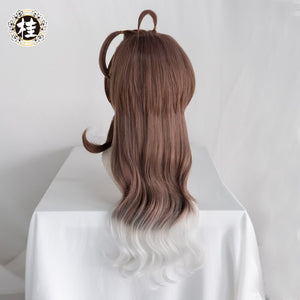 UWOWO Game Arknights Eyjafjalla Cosplay Wig 80cm Brown Silver Gray Gradient Wavy Hair Cosplay Wig - CosCouture