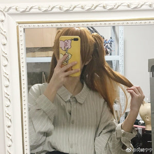EVA Asuka Langley Soryu Long Orange Heat Resistant Synthetic Hair with 2 Ponytail Clips + Free Wig Cap / Prop Hairpin Headwear - CosCouture