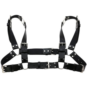 Women Men Sexy Punk Chest Harness Adjustable Caged Metal Body Chain PU Leather Choker Statement Necklace Party Clubwear