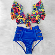 Load image into Gallery viewer, High Waist Ruffled Sexy Bikini Set 2022 Flounce Biquini Swimwear Women Two Pieces Swimsuit Floral Beachwear V-Neck Bathing Suit
