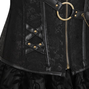 bustiers corset skirt 3 piece leather dress corset steampunk pirate lingerie corsetto irregular burlesque plus size black brown