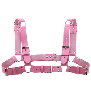Women Men Sexy Punk Chest Harness Adjustable Caged Metal Body Chain PU Leather Choker Statement Necklace Party Clubwear