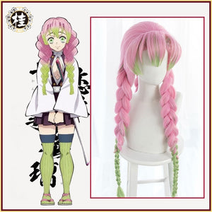 UWOWO Kanroji Mitsuri Wig Kimetsu No Yaiba Demon Slayer Cosplay Pink Synthetic Heat Resistant Hair - CosCouture