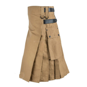 Holiday Utility Kilt Cargo Pocket Tartan Pleated Skirt Celtic Scottish Larp Costume Strap Cotton Bottoms Solid Color For Men - CosCouture