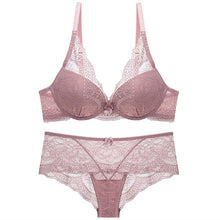 Load image into Gallery viewer, Bra Set Women Push Up Appliques Floral Pattern Padded Underwired Bow Decoration Lingerie Set For Small Breast Women
