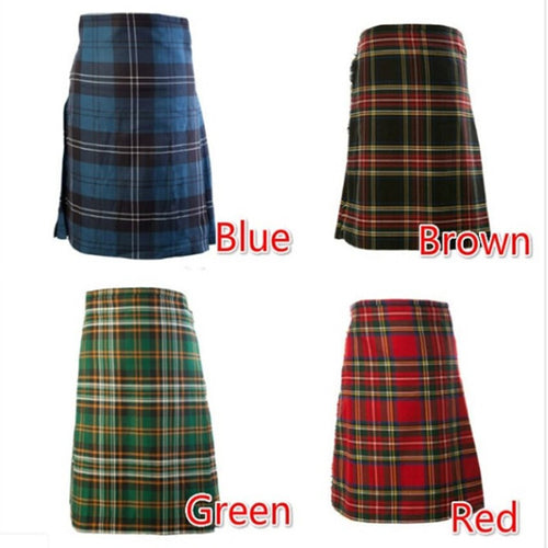 Men Scotland Kilt Tartan Plaid Pleated Skirt Traditional Clothing Halloween Cosplay Costumes Knee Length Medieval Gothic Bottoms - CosCouture