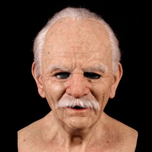 Old Man Latex Mask Bald Moustache Halloween Masquerade Grandparents Cosplay Mask Scary Props with Wig Helmet - CosCouture