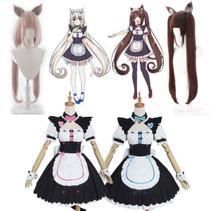 Anime Nekopara Cosplay Wigs Chocolat and Vanilla Costume Women's Dresss Nekopara Maid Uniform Set Halloween Show Skirt - CosCouture