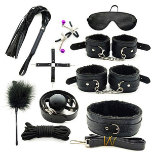 Leather BDSM Kit Bondage Set Adult Toys Sex Games Handcuffs Whip sm Sex Toy Kits Exotic Accessories Erotic Sex Toys for Couples