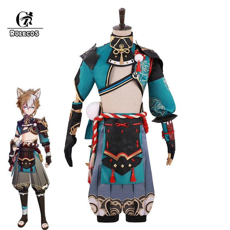ROLECOS Game Genshin Impact Gorou Cosplay Costume Men Combat Uniform Fox Boy Costume Halloween Women Cosplay Costume Full Set