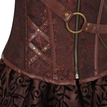 Load image into Gallery viewer, bustiers corset skirt 3 piece leather dress corset steampunk pirate lingerie corsetto irregular burlesque plus size black brown
