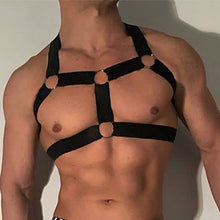 Load image into Gallery viewer, CLEVER-MENMODE Harness Men Strap Costume Sexy Shoulder Bondage Chest Lingerie Metal Ring Elastic Belt Erotic Hombre Hollow
